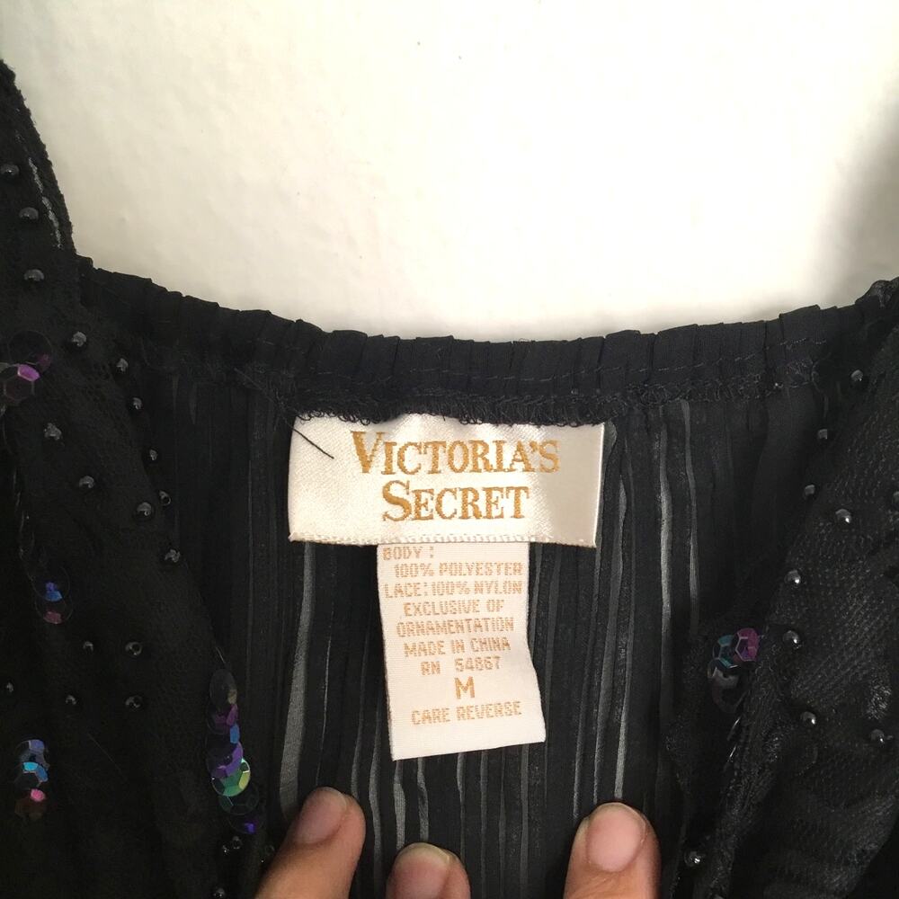 Victoria's Secret Vintage Black Pleated Chiffon Maxi Nightgown Sz M - Picture 3 of 6